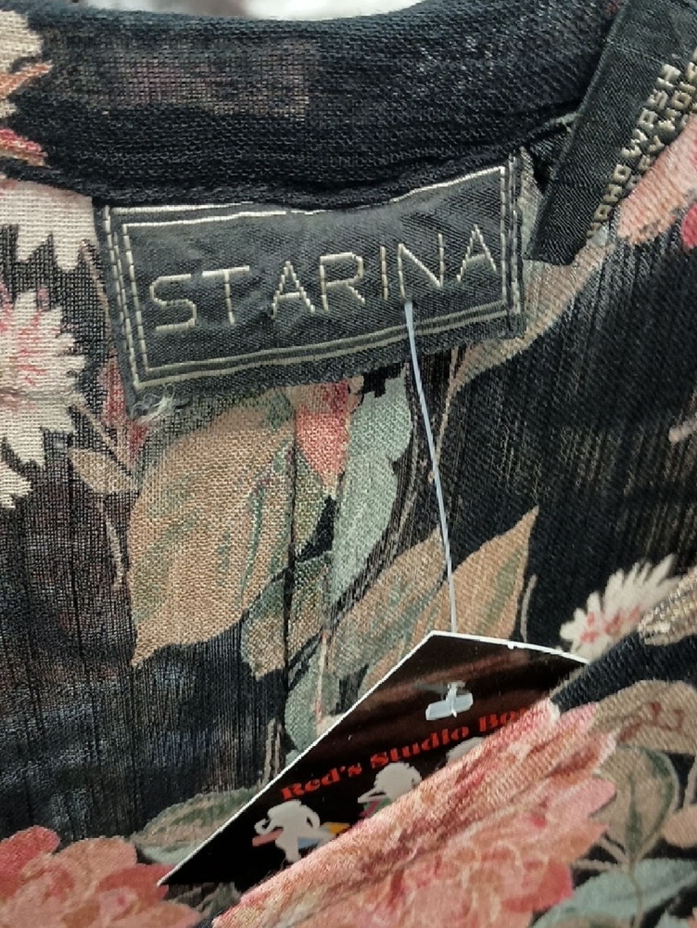 Starina Black Floral Midi Dress with Pink Roses - Picture 3 of 4